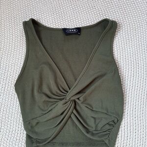 Cider Olive Green Twist Front Tank Top